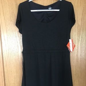 Black lined casual dress.